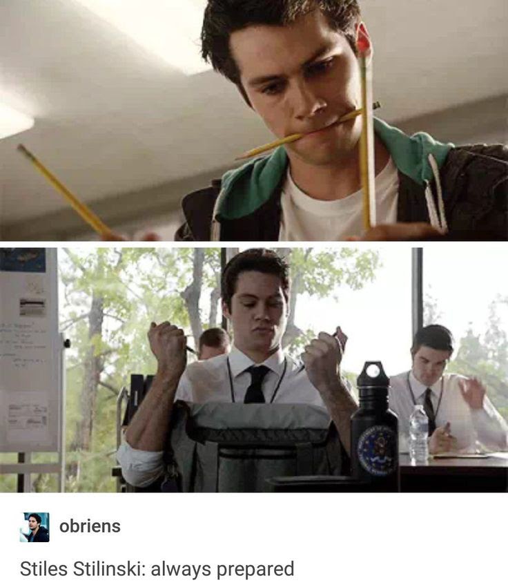 Stiles Stilinski from Teen Wolf, always prepared to do paper work with many pancils